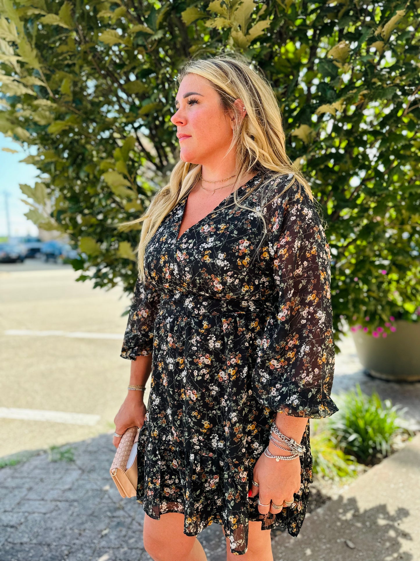 Floral Tiered Wrap Dress