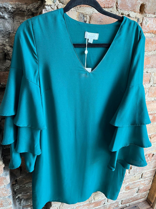 MudPie Green Tiered Sleeve Dress