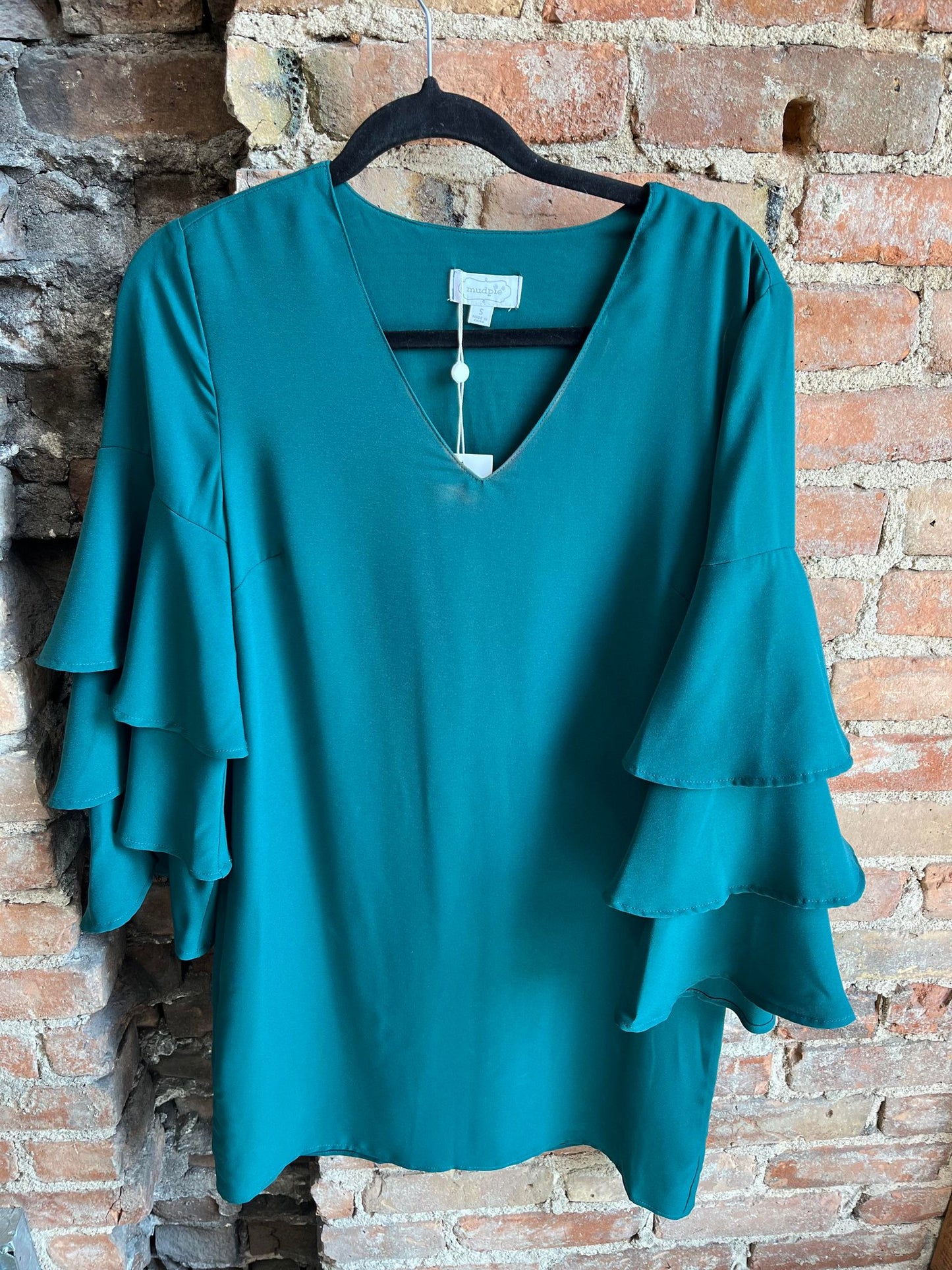 MudPie Green Tiered Sleeve Dress