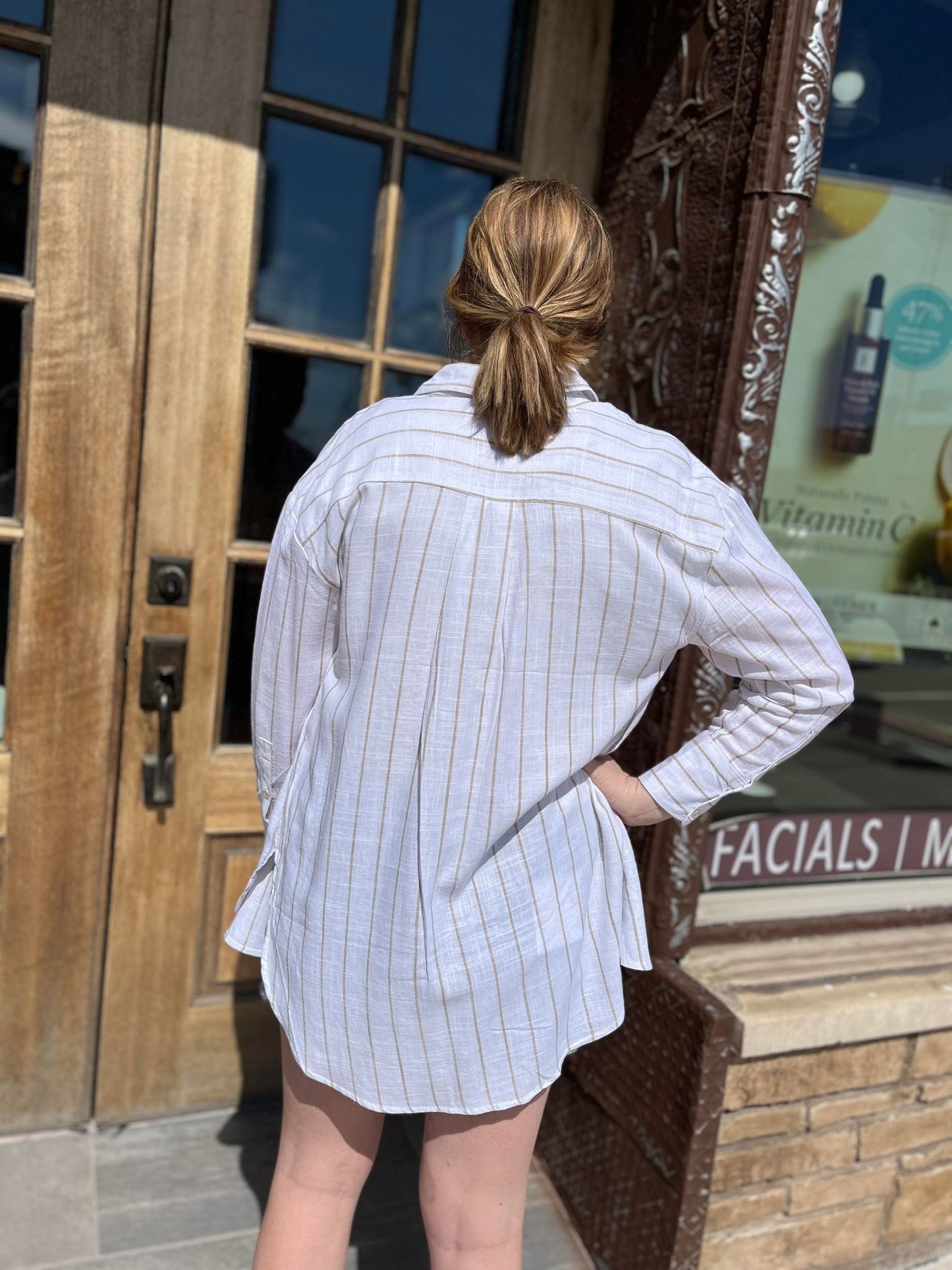 Striped Linen Button Front Top