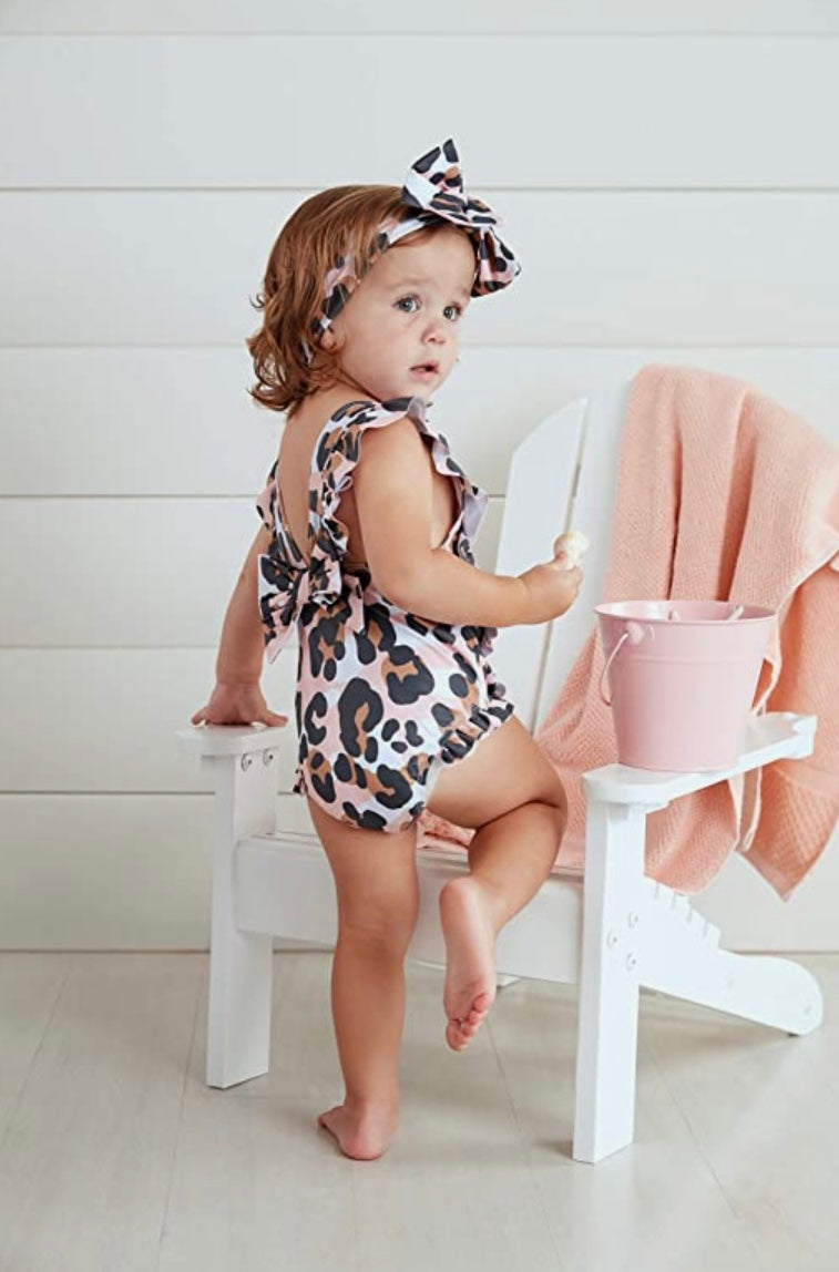 Leopard Swimsuit w/Headband