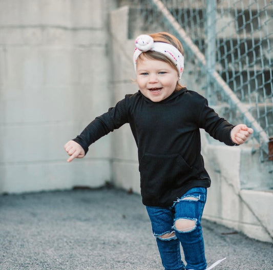 Millie + Roo Black Ribbed Pocket Hoodie