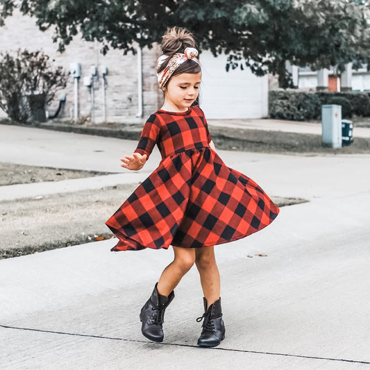 Millie + Roo Buffalo Plaid Twirl Dress