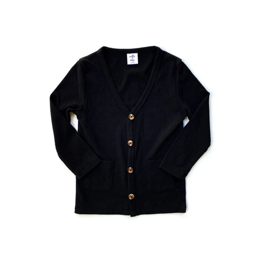 Millie + Roo Black Ribbed Unisex Cardigan